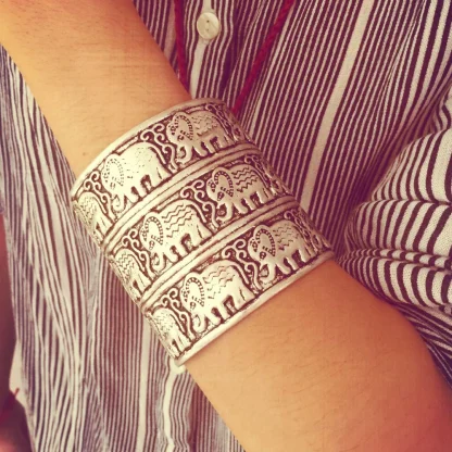 Embossed Wide Cuff Bracelet - Image 7