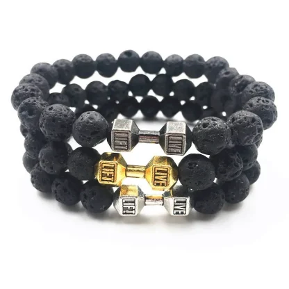 Dumbbell Charm Beads Bracelet - Image 4